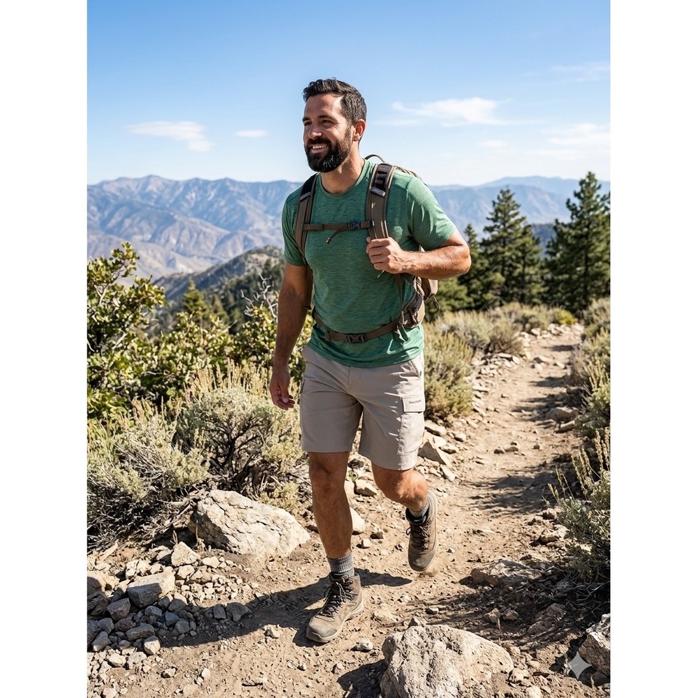 Under Armour Mens Tan Khaki Hiking Cargo Shorts Size 34 Nylon Stretch Outdoor